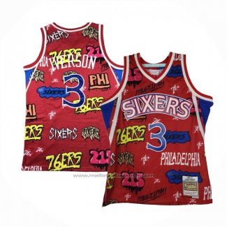 Maillot Philadelphia 76ers Allen Iverson #3 Slap Sticker Mitchell & Ness 1996-97 Rouge