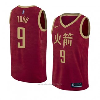 Maillot Houston Rockets Zhou Qi #9 Ville 2018-19 Rouge