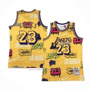 Maillot Los Angeles Lakers LeBron James #23 Slap Sticker Mitchell & Ness 2018-19 Jaune